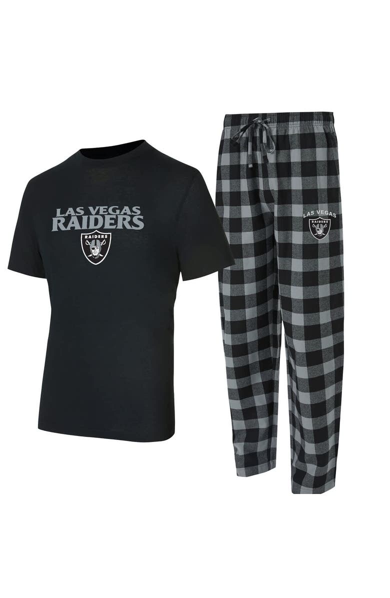CONCEPTS SPORT Men's Concepts Sport Black/Silver Las Vegas Raiders Avondale T-Shirt & Flannel Pants Set, Main, color, Black