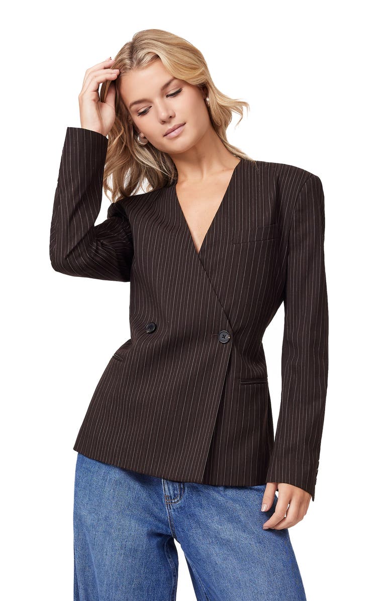 Scotch & Soda Pinstripe Belted Double Breasted Blazer, Alternate, color, 