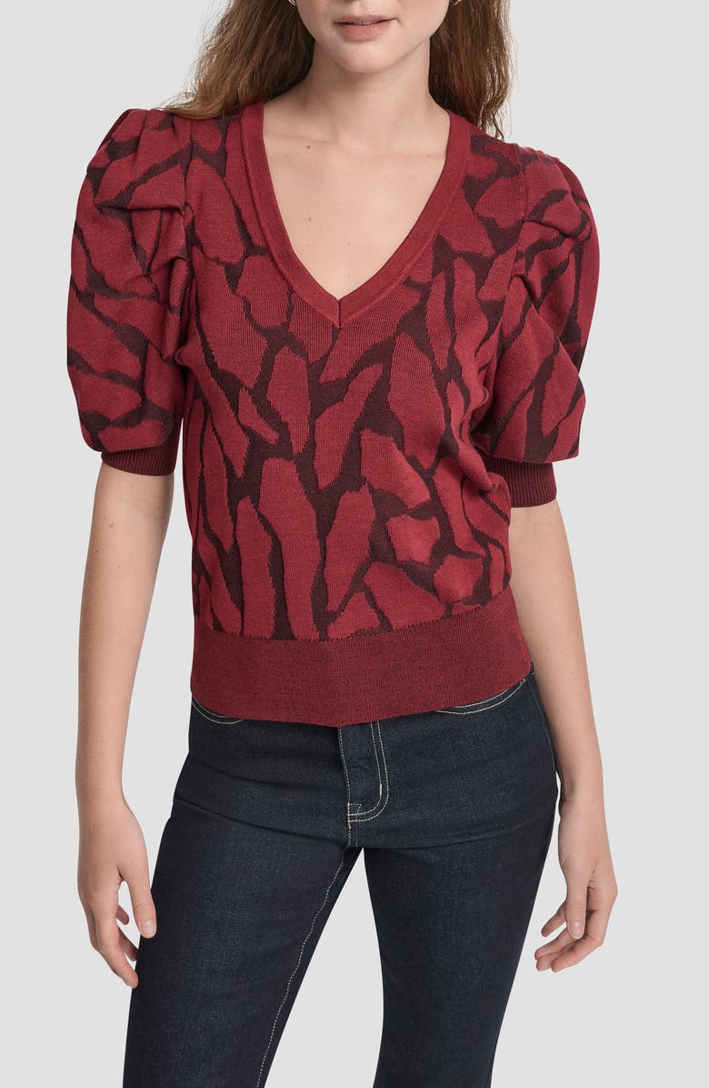 DKNY Texture Puff Sleeve Sweater, Main, color, Merlot