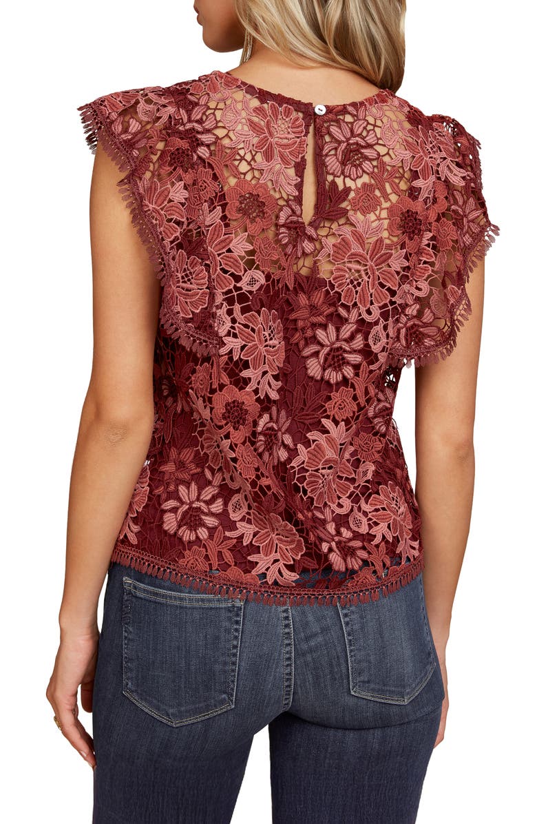 matty m. Floral Lace Ruffle Cap Sleeve Top, Alternate, color,