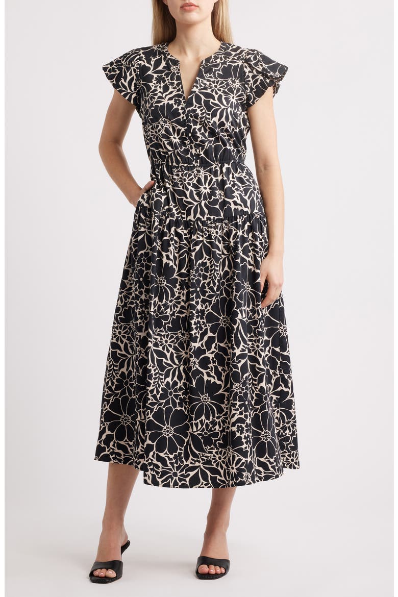 Floral Cotton Blend Dress, Main, color, BLACK OFF WHITE