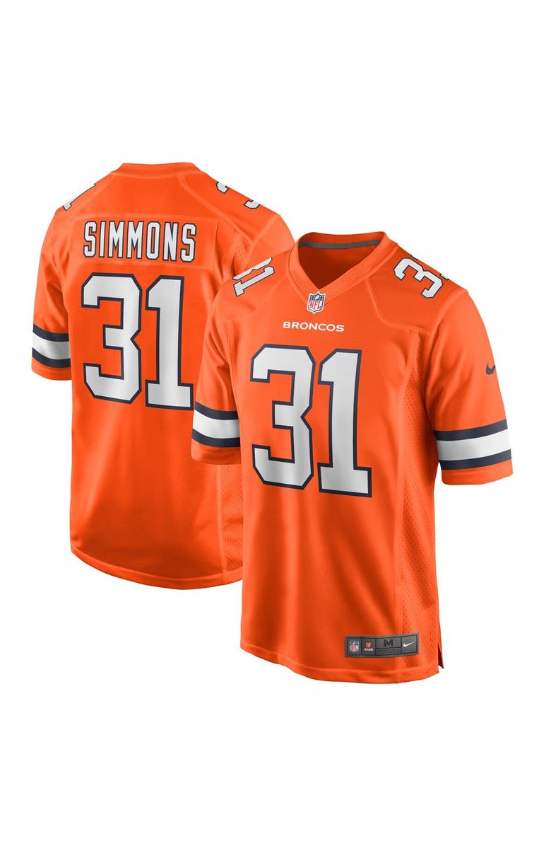 Nike Men's Nike Justin Simmons Orange Denver Broncos Alternate Game Jersey, Main, color, 