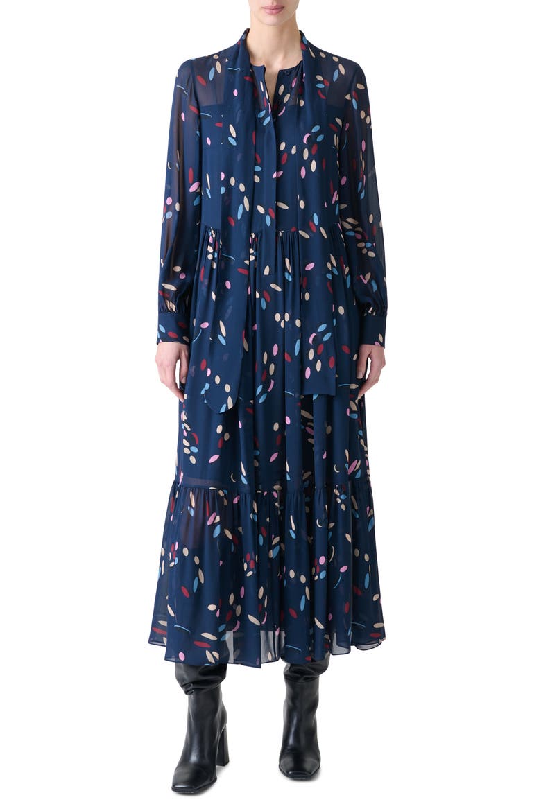 Dropping Dots Print Long Sleeve Georgette Midi Shirtdress, Main, color, INK-MULTICOLOR