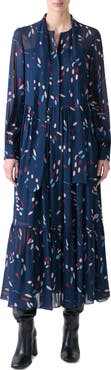 Akris punto Dropping Dots Print Long Sleeve Georgette Midi Shirtdress