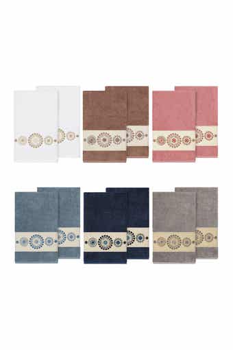 Turkish Cotton Geometric Design Bath Towel - Midnight Blue - Set of 2