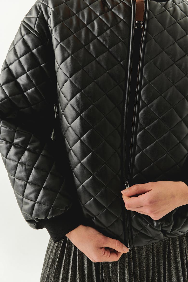 Dulce Quilted Faux Leather Jacket, Alternate, color, BLACK