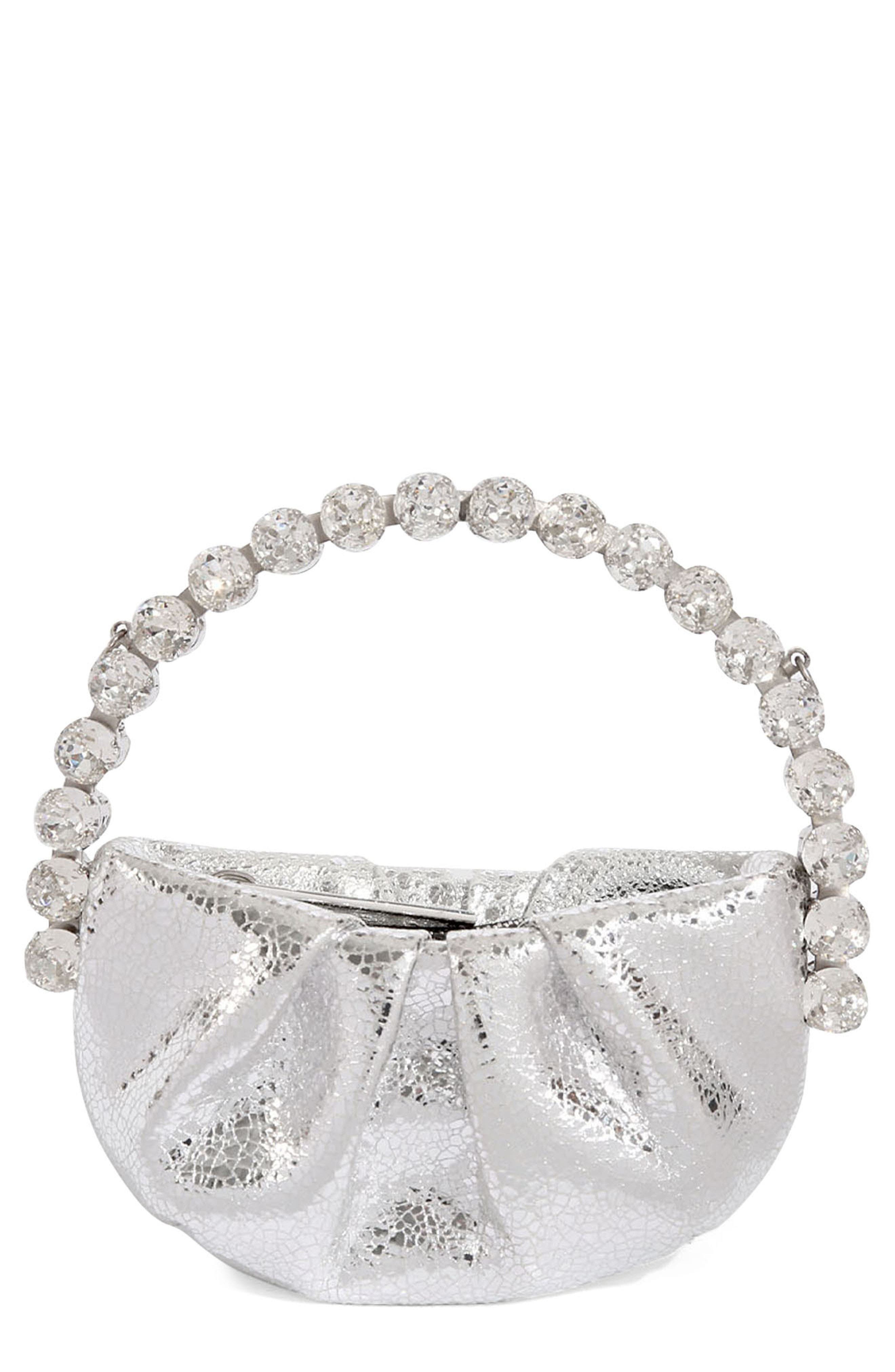 L’alingi Micro Eternity Crystal Top Handle Bag, Main, color, Silver