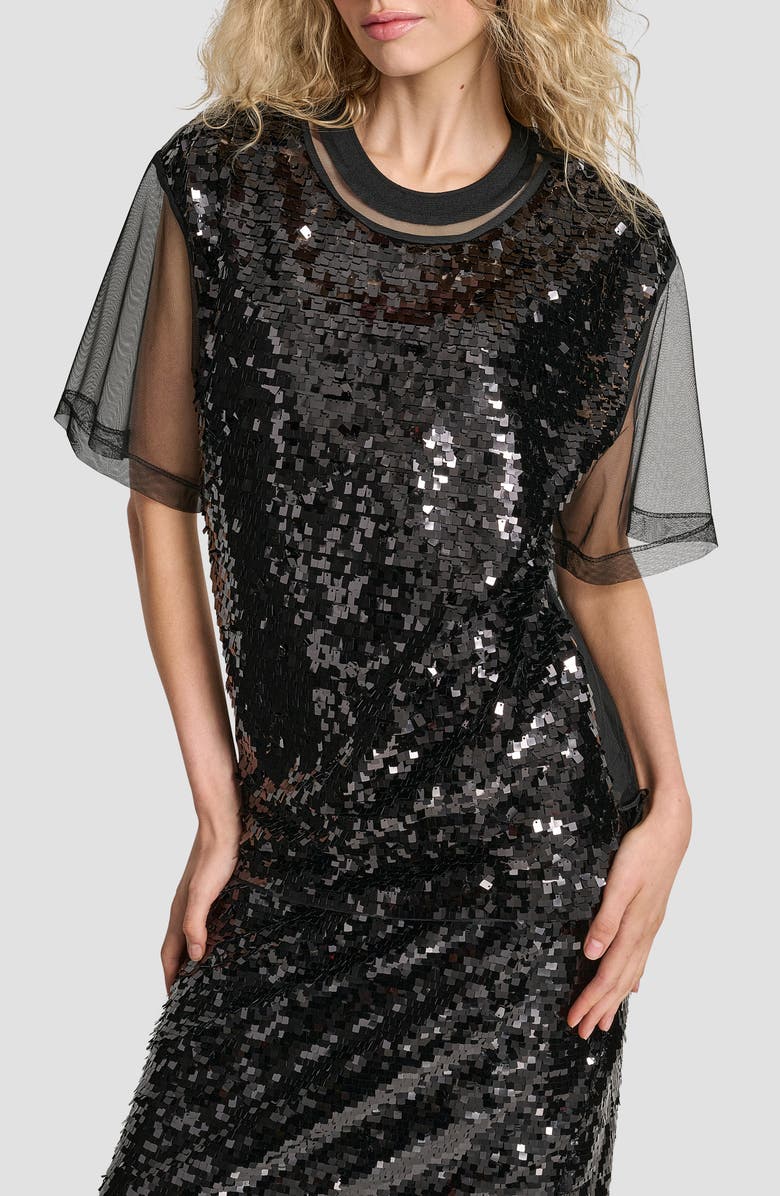 DKNY Layered Mesh Sequin Top, Alternate, color, Black