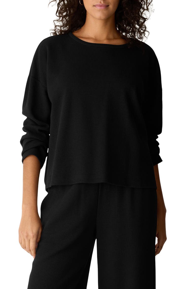 Waffle Knit Box Top, Main, color, BLACK
