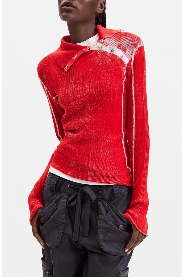 Acid Wash Ribbed Cotton Sweatshirt, Main, color, PINK