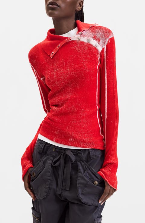 Acid Wash Ribbed Cotton Sweatshirt