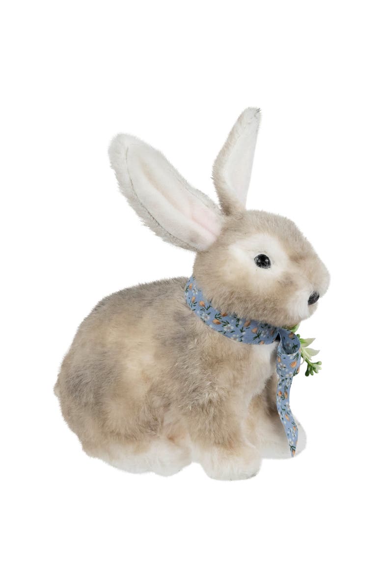 Northlight Plush Rabbit with Floral Bow Easter Figurine - 8", Alternate, color, Brown