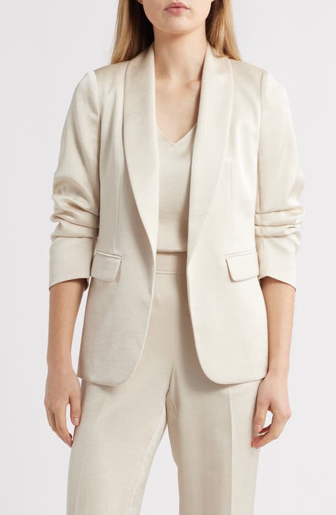 Ruched Sleeve Satin Blazer
