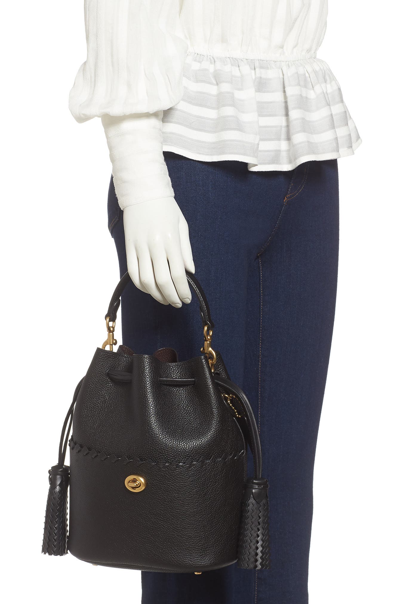 COACH Lora Whipstitch Leather Bucket Bag, Alternate, color, 