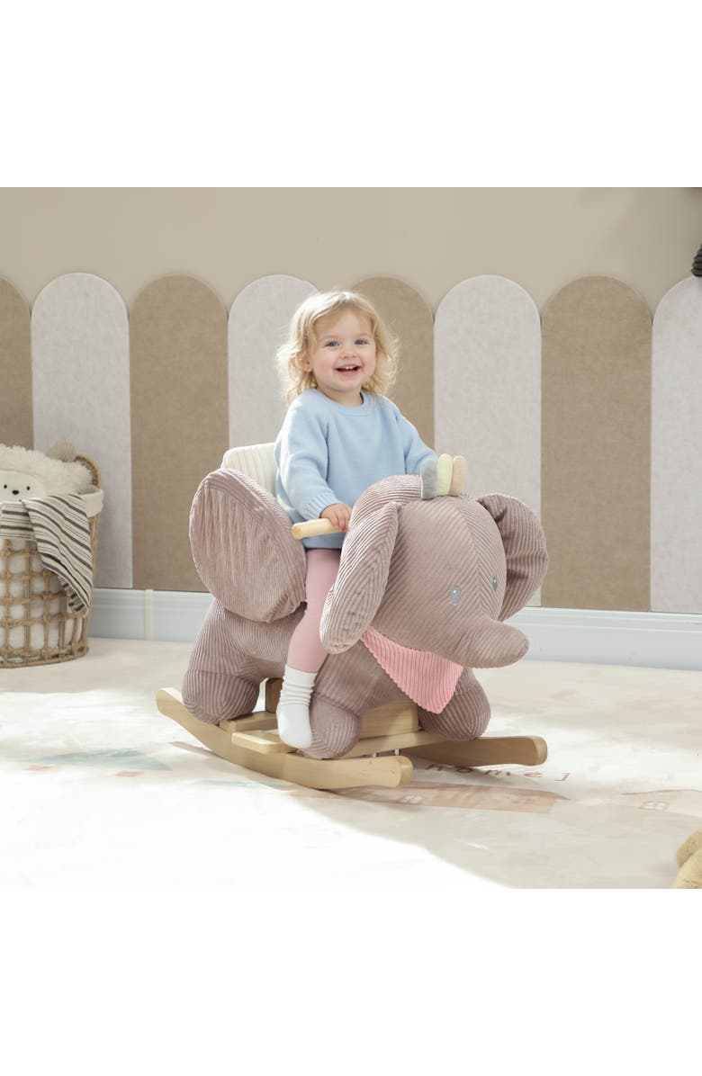 Qaba Baby Rocking Horse with Seat Kids Ride On Elephant Rocker with Realistic Sound and Safety Belt for Months, Alternate, color, Brown