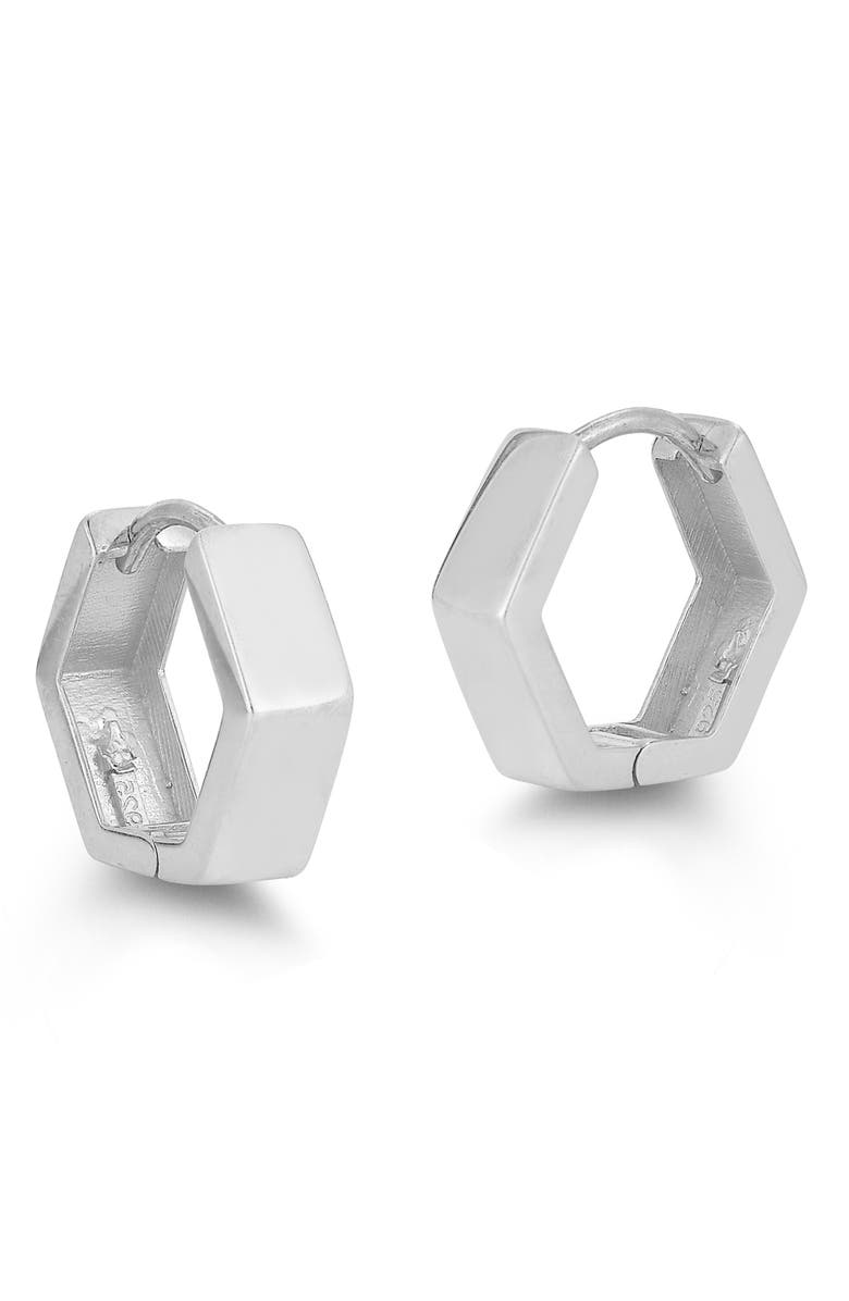 GLAZE JEWELRY Sterling Silver Geo Hoop Earrings, Main, color, Silver