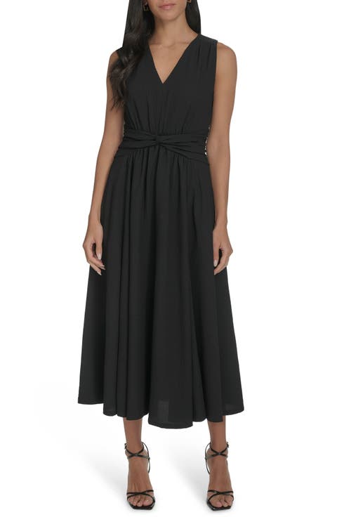 Sleeveless Knotted Waist Gauze Midi Dress