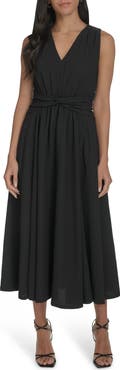 Calvin Klein Sleeveless Knotted Waist Gauze Midi Dress
