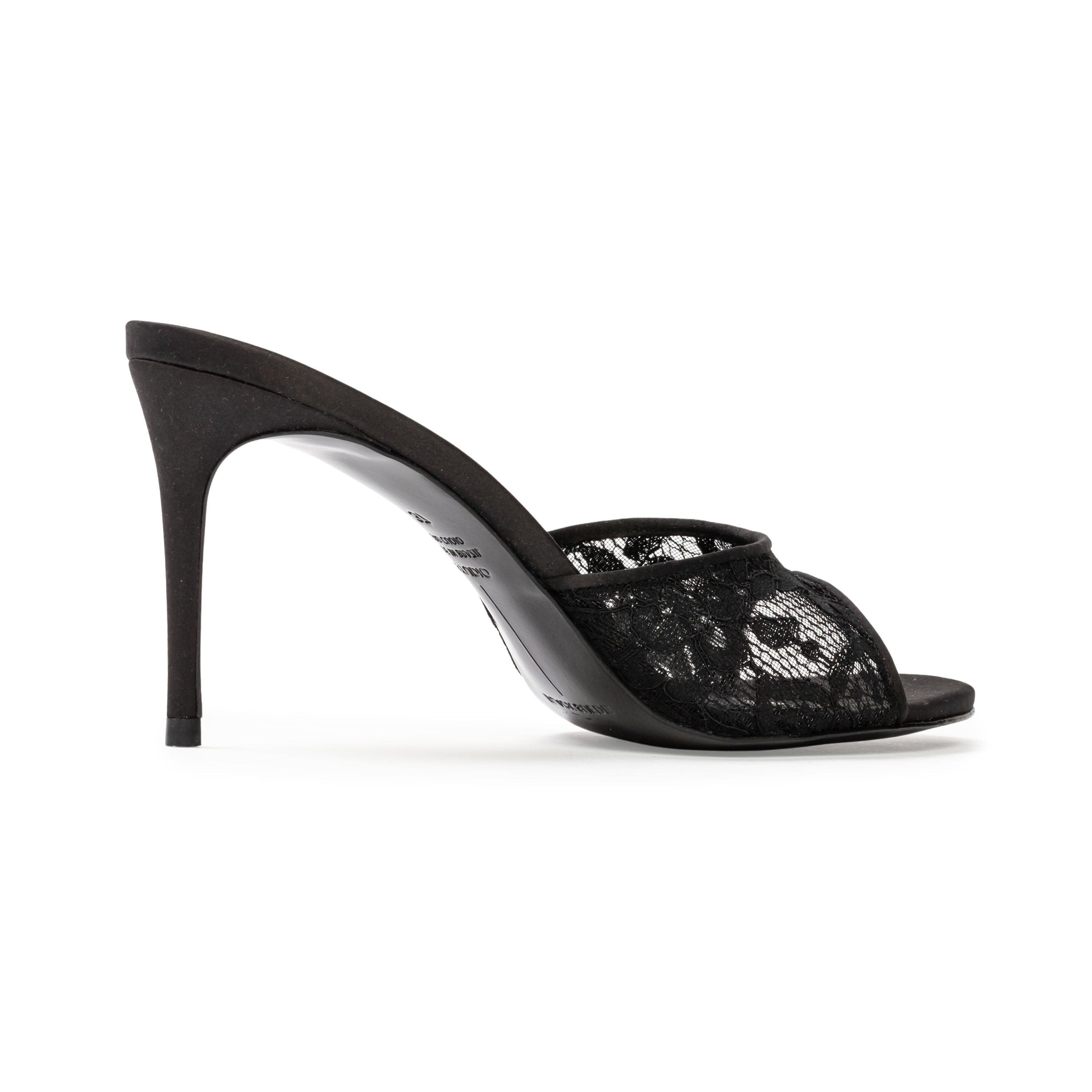 BLACK SUEDE STUDIO Celeste 80 Mule, Alternate, color, Black Lace