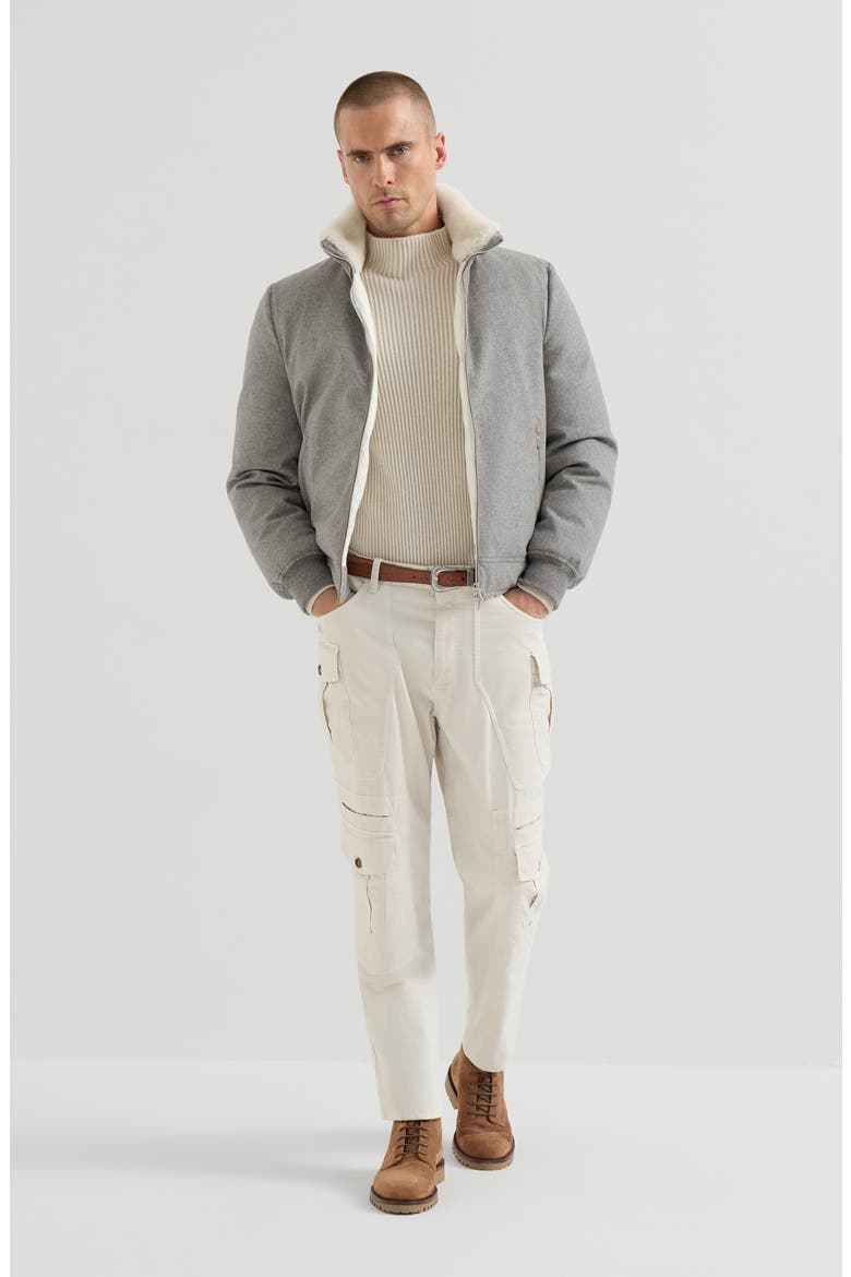Bonded wool flannel down jacket with detachable hood, Alternate, color, Panama