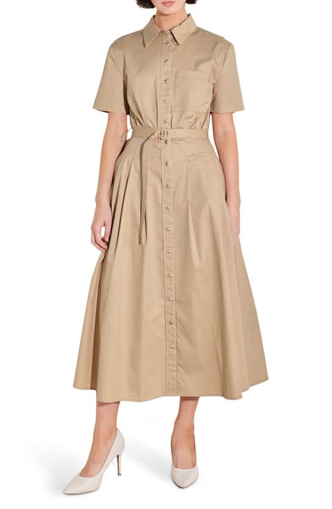 Cotton Poplin Belted Midi Shirt Dress