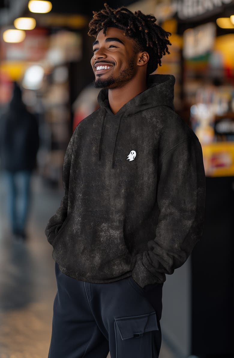 Dalix Ghost Embroidered Washed Hoodie, Alternate, color, Black