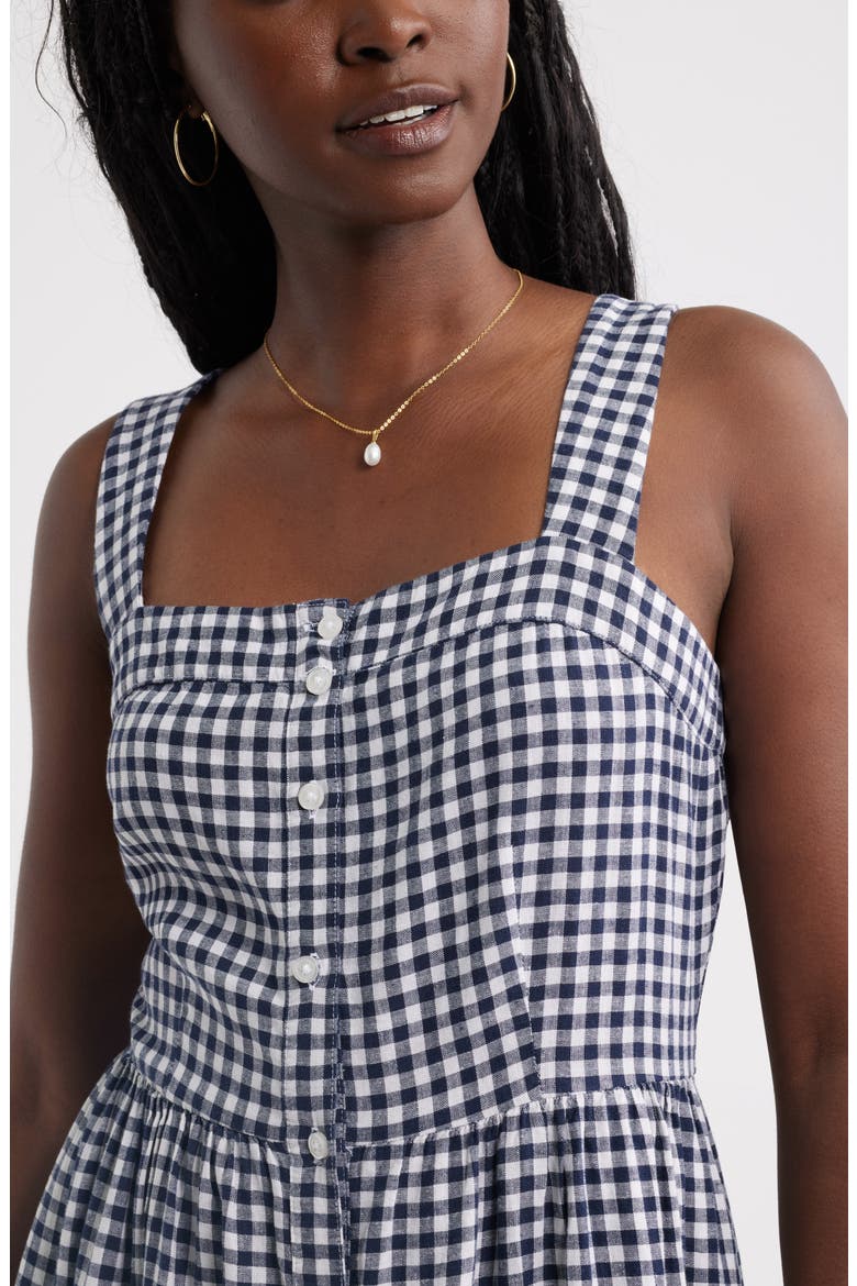 Checkered Button Front Midi Dress, Alternate, color, NAVY WHITE GINGHAM