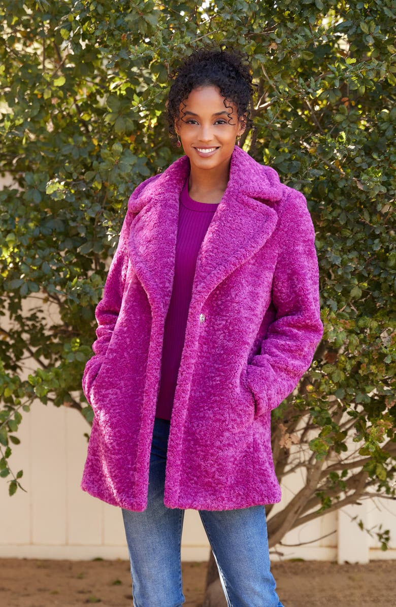 Karen Kane Faux Shearling Coat, Alternate, color, Orchid