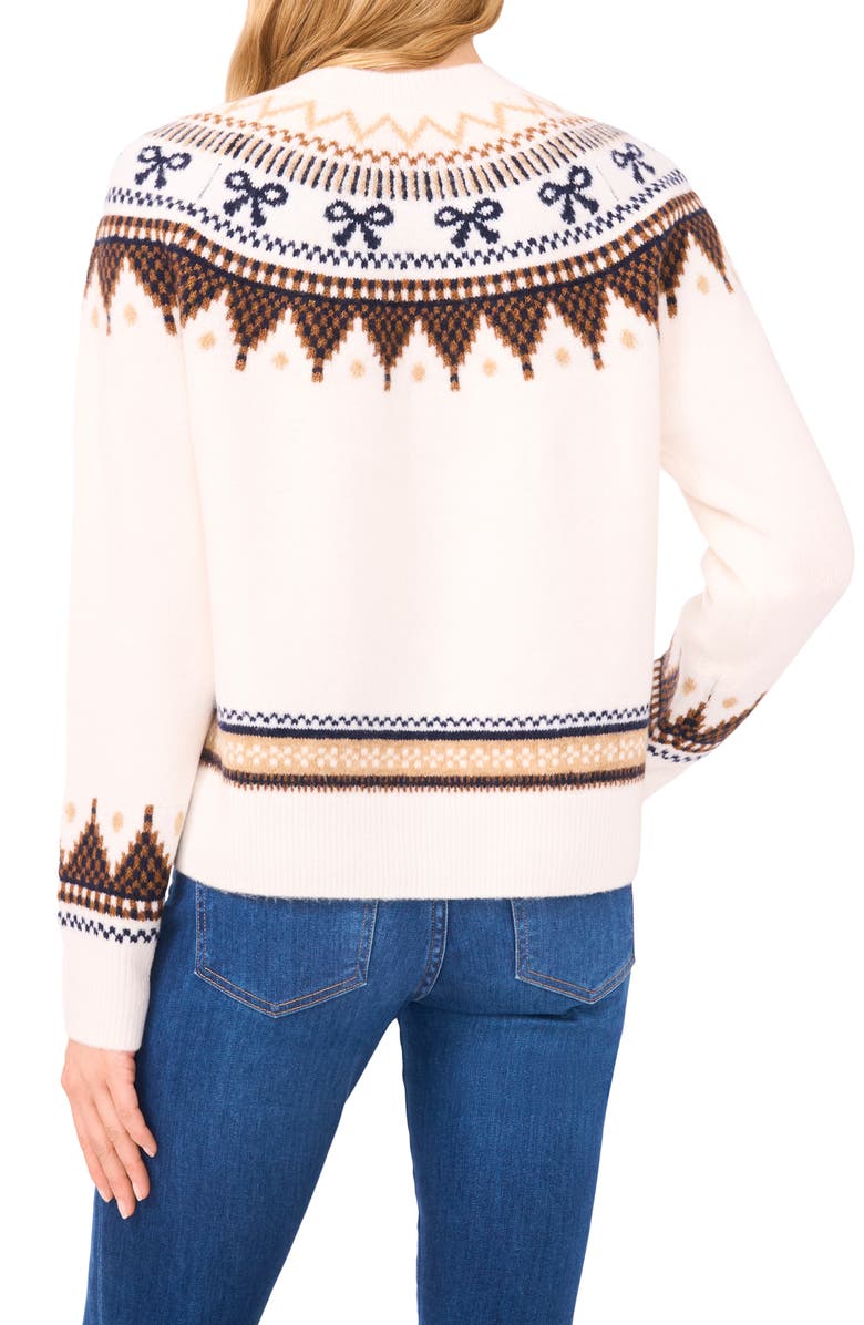 CeCe Bow Fair Isle Ribbon Detail Crewneck Sweater, Alternate, color, Toasted