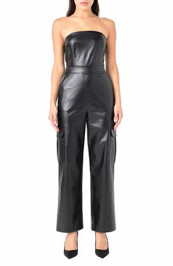 Faux Leather Strapless Cargo Jumpsuit
