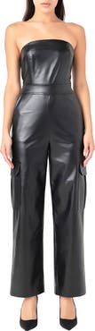 Grey Lab Faux Leather Strapless Cargo Jumpsuit
