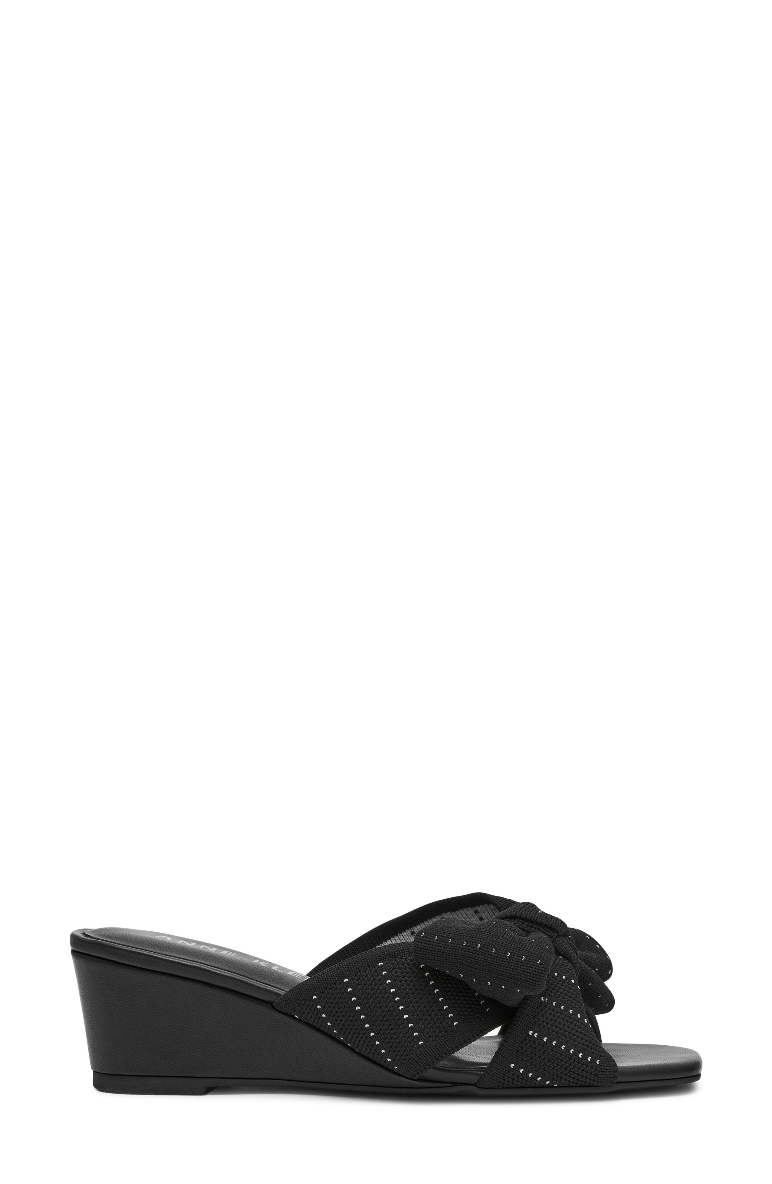 Anne Klein Dara Bow Wedge Slide Sandal, Alternate, color, Black Knit