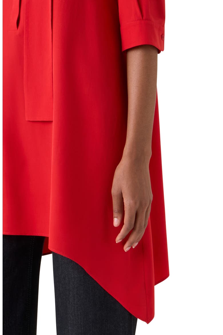 Tie Neck Handkerchief Hem Silk Crêpe de Chine Top, Alternate, color, RED