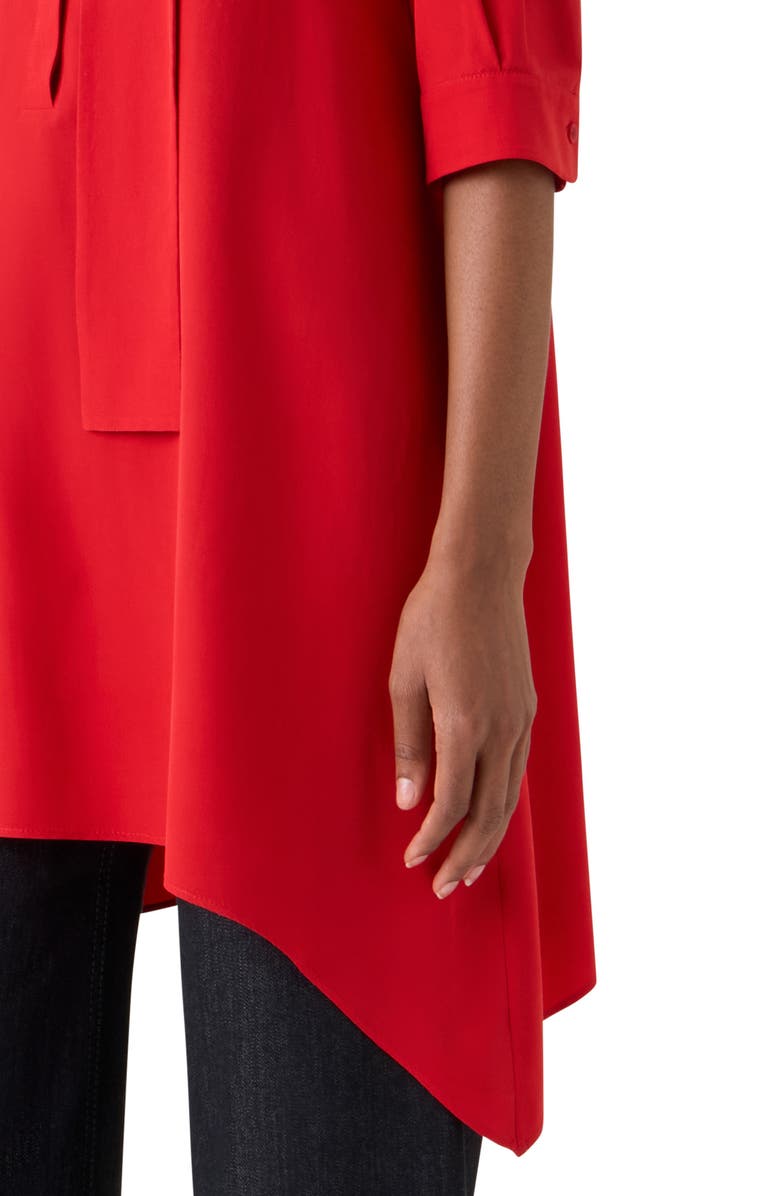 Akris punto Tie Neck Handkerchief Hem Silk Crêpe de Chine Top, Alternate, color, Red