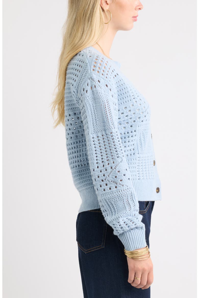 Patchwork Pointelle Cardigan, Alternate, color, BLUE FOG