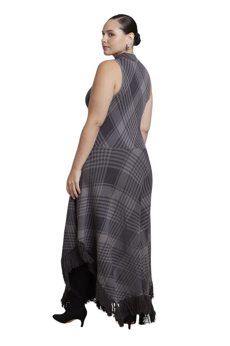 Fringe Trim Plaid Sweater Maxi Dress (plus), Alternate, color, SHADOW PLAID