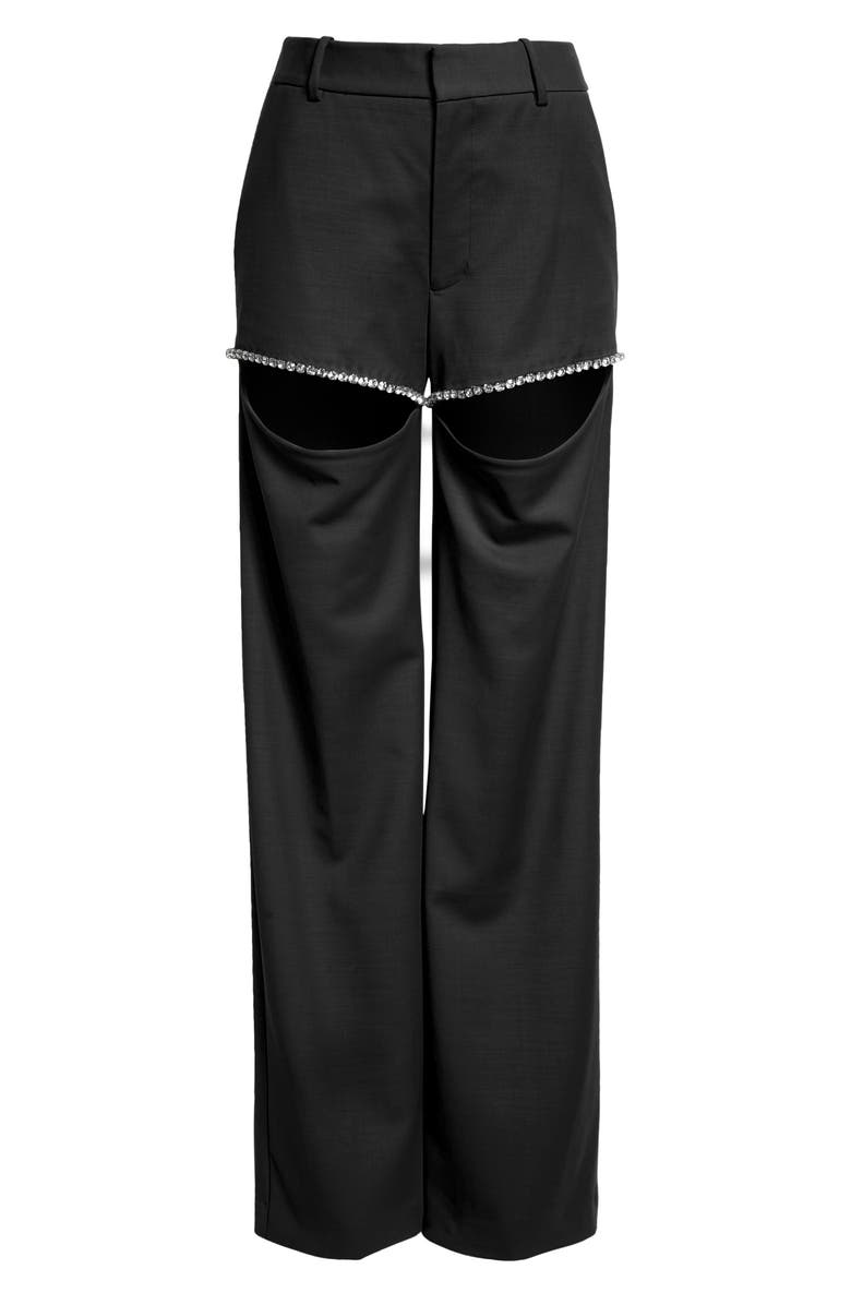 Area Crystal Embellished Cutout Straight Leg Stretch Wool Crepe Pants, Alternate, color,