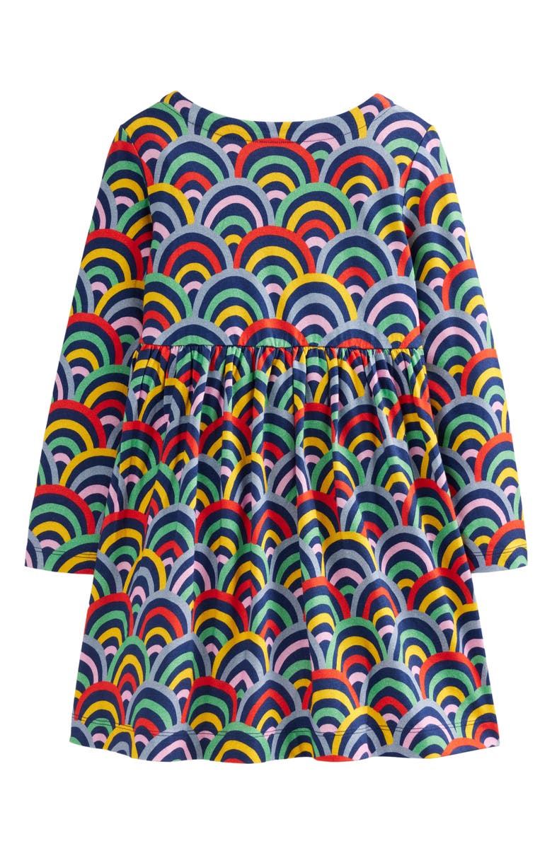 Mini Boden Kids' Rainbow Print Long Sleeve Cotton Jersey Dress, Alternate, color, 