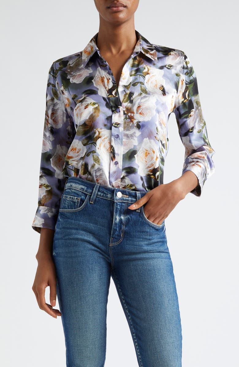 L'AGENCE Dani Floral Silk Charmeuse Blouse, Main, color, Multi Distressed Floral