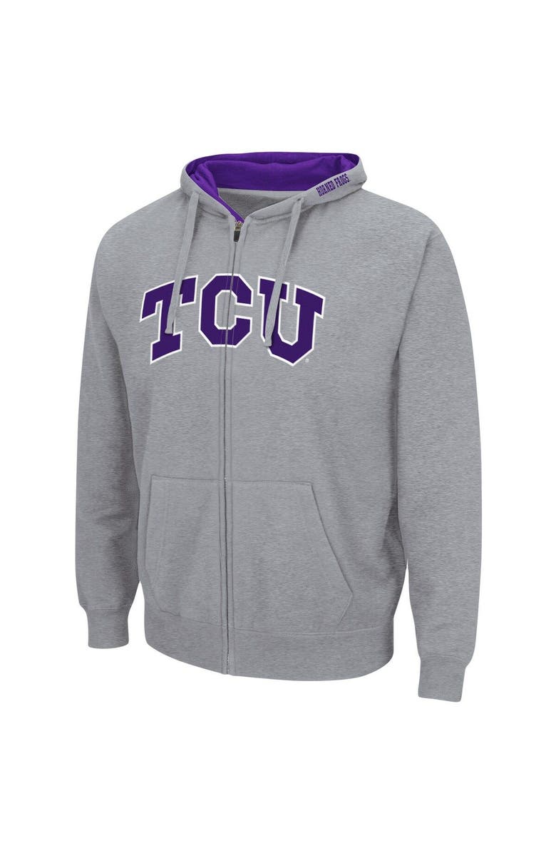 COLOSSEUM Men's Colosseum Heathered Gray TCU Horned Frogs Arch & Logo 3.0 Full-Zip Hoodie, Alternate, color, Heather Gray
