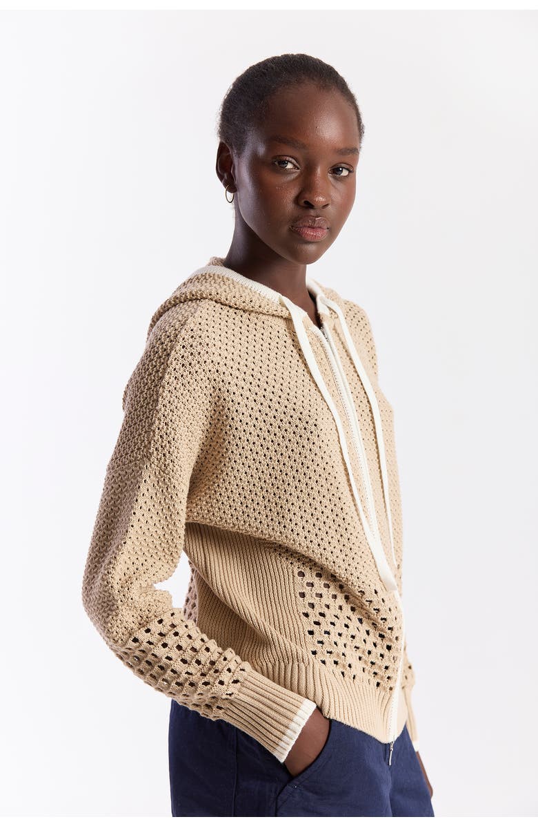 WISPR Mix Pointelle Zip Hoodie, Alternate, color, Fawn/Ivory