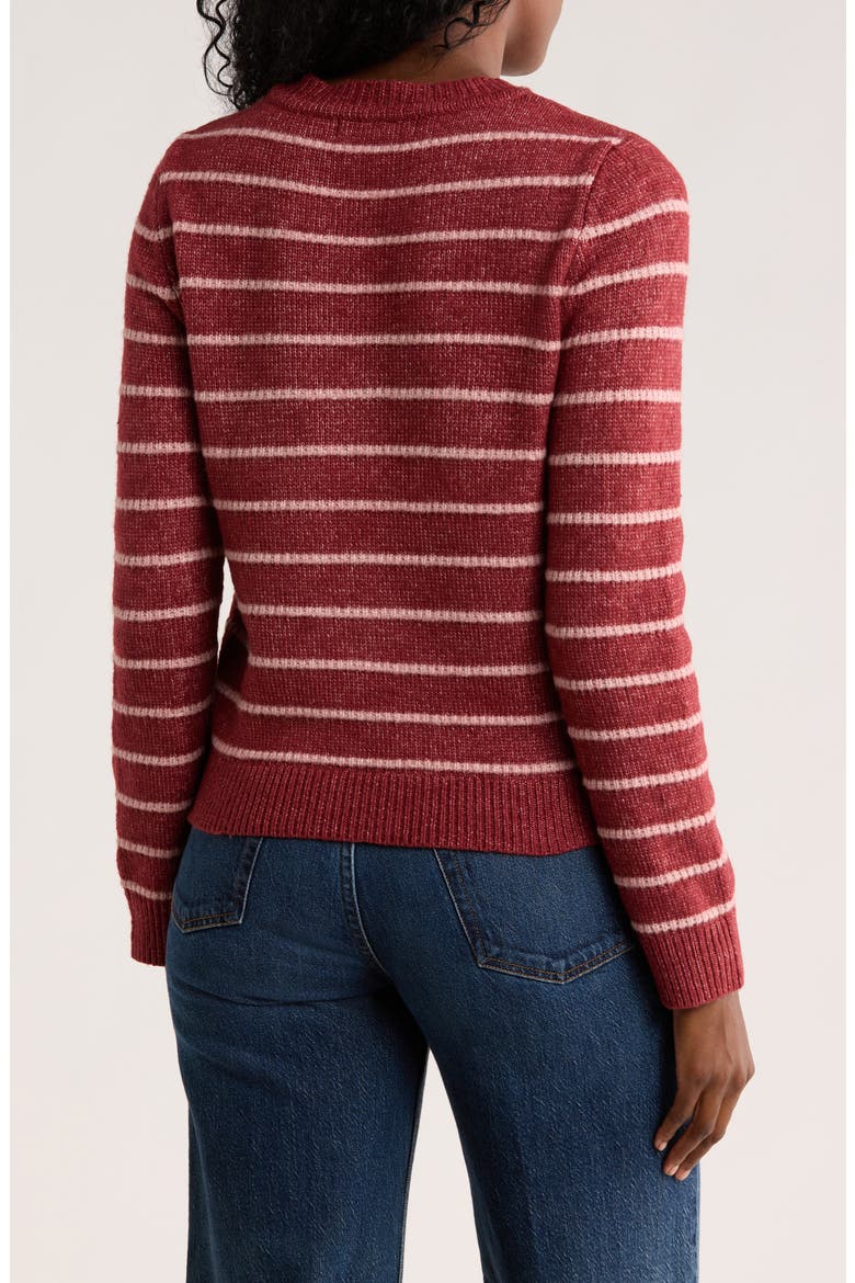 Adelaide Stripe Crewneck Sweater, Alternate, color, MADDER BROWN/ PEACH BEIGE