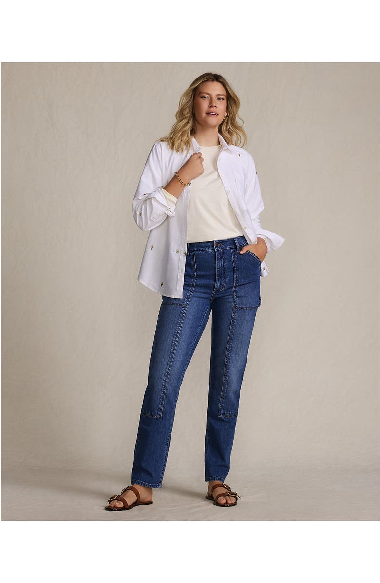 Lands' End Soft Denim High Rise Rail Straight Leg Utility Jeans, Alternate, color, Indigo Tide Blue