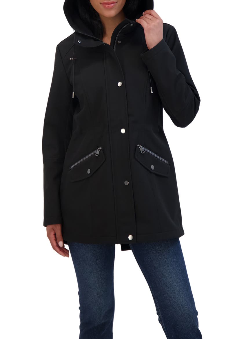 Water Resistant Hooded Softshell Coat, Alternate, color, BLACK
