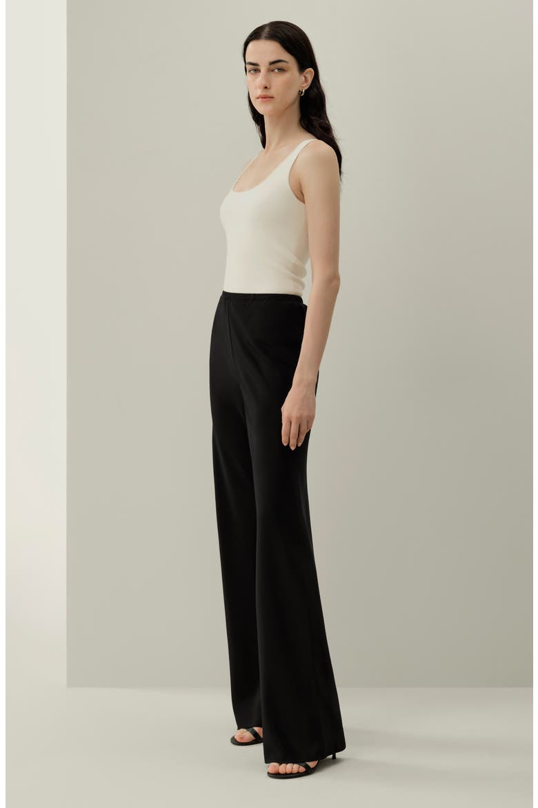 Women's Bias Cut Straight Leg Silk Pants, Alternate, color, Black