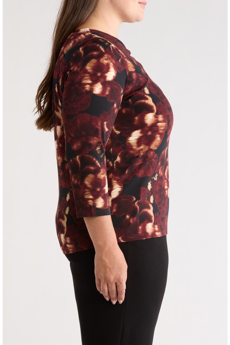 Twist Neck Three-Quarter Sleeve Top, Alternate, color, ANNE BLACK MULTI