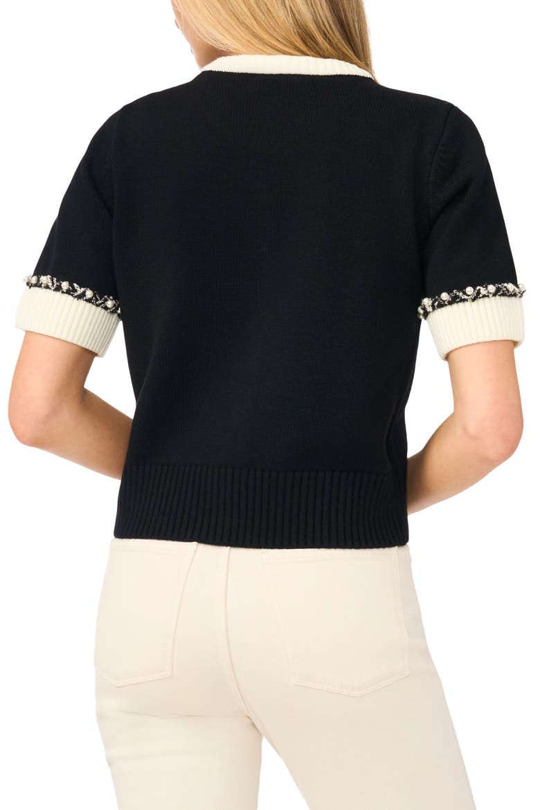 Short Sleeve Crewneck Cardigan, Alternate, color, RICH BLACK