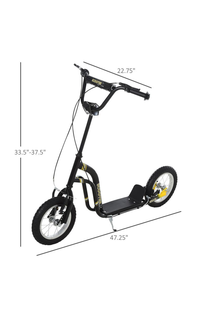 Aosom Youth Scooter with Dual Brakes, Inflatable Front Wheel, Alternate, color, Black