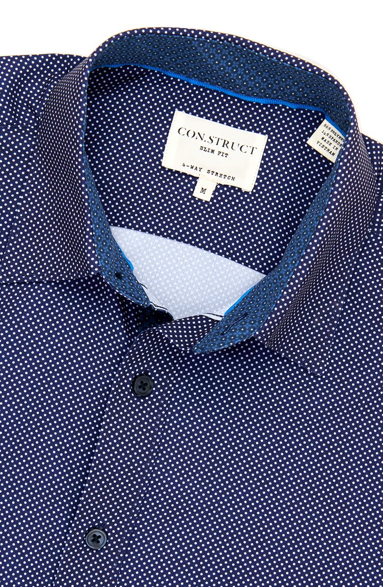 CONSTRUCT Slim Fit Microdot 4-Way Stretch Performance Button-Up Shirt, Alternate, color, Navy