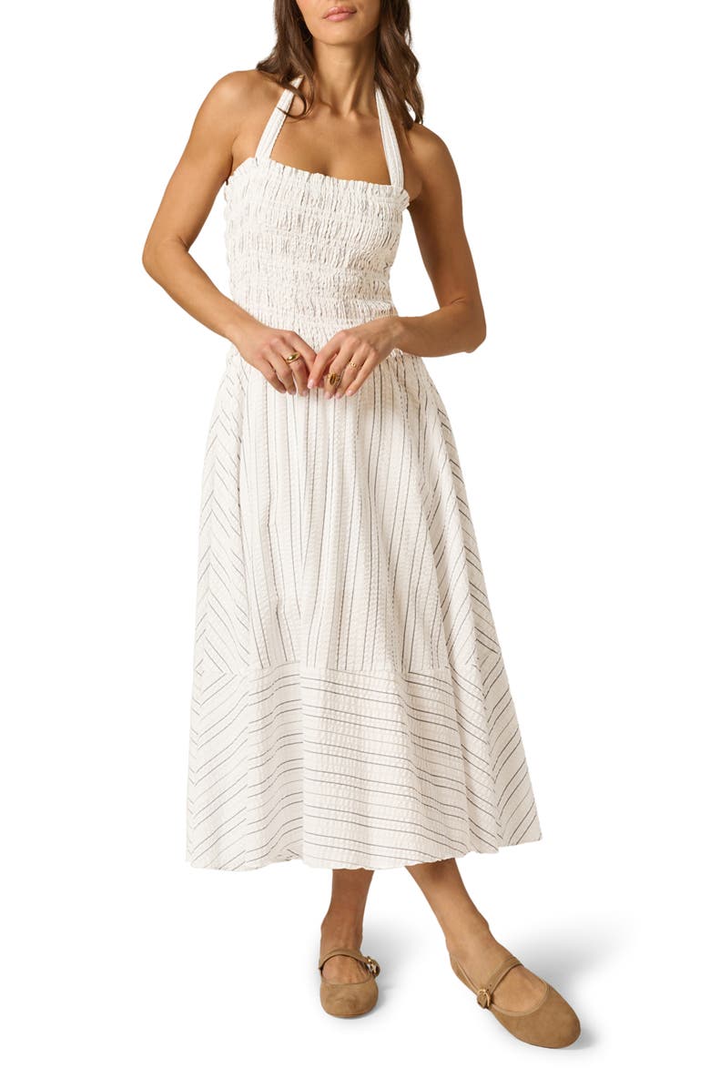 Adrianna Papell Smocked Halter Midi Dress, Main, color, Ivory Multi